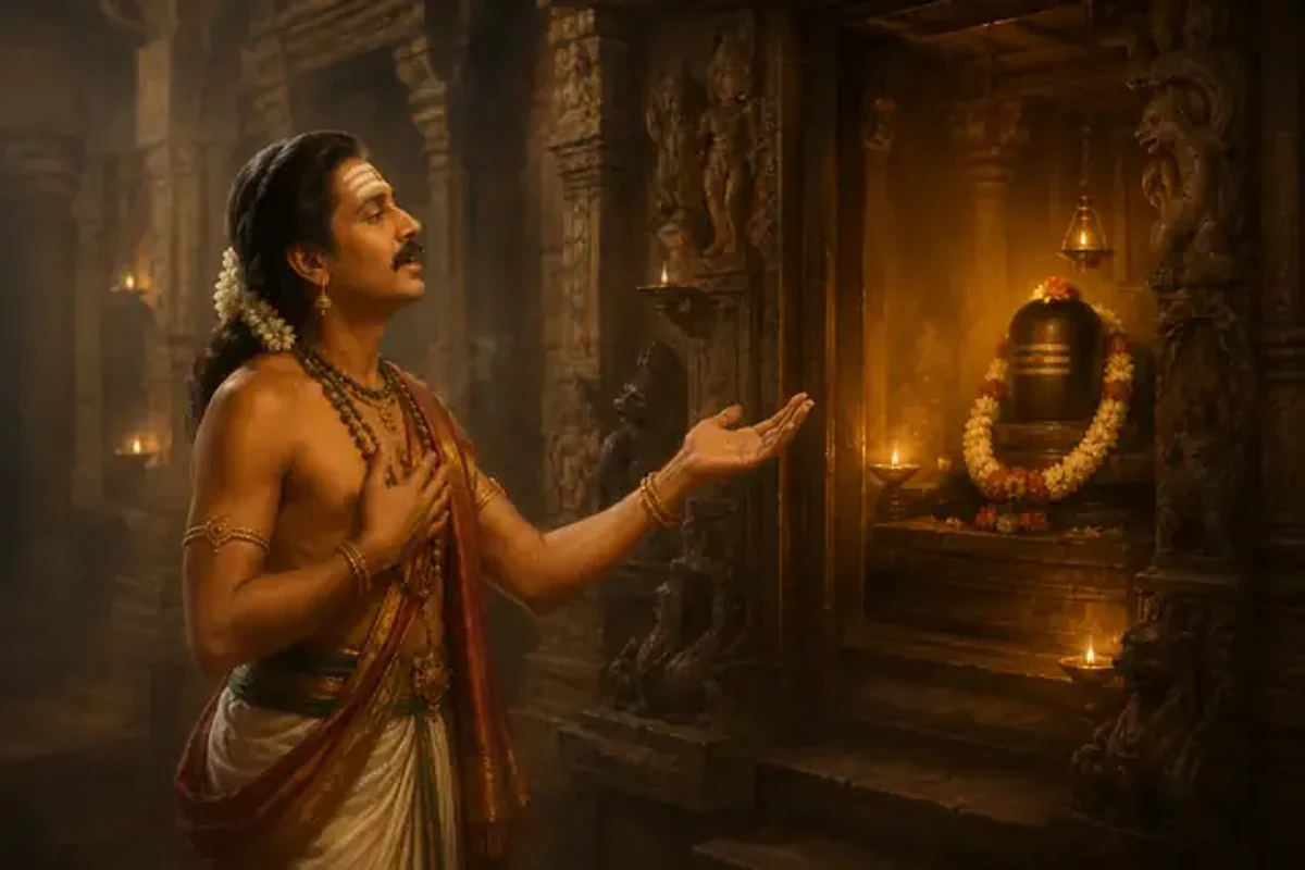 சிவன் சந்நிதியில் சிவலிங்கத்தை நோக்கி உரிமையோடு பேசும் சுந்தரர்